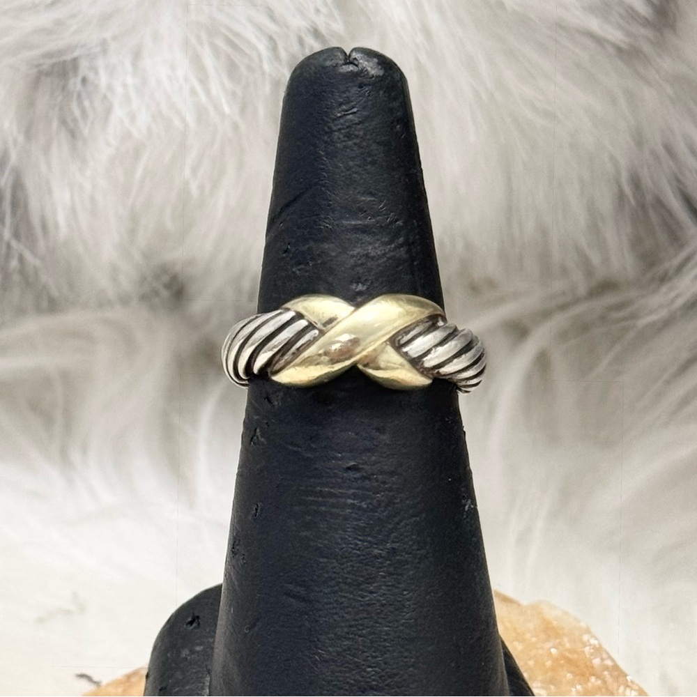 David Yurman .925 14K Gold X Crossover Cable Band Ring Sz 7